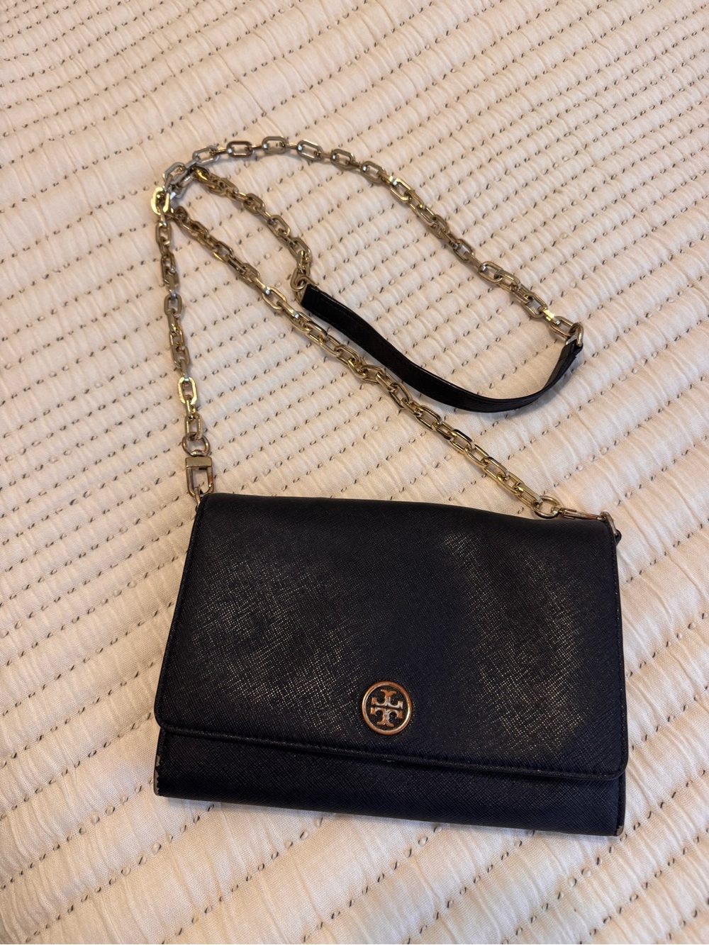 Tory Burch Robinson Black Leather Chain Crossbody Bag / Wallet on Chain